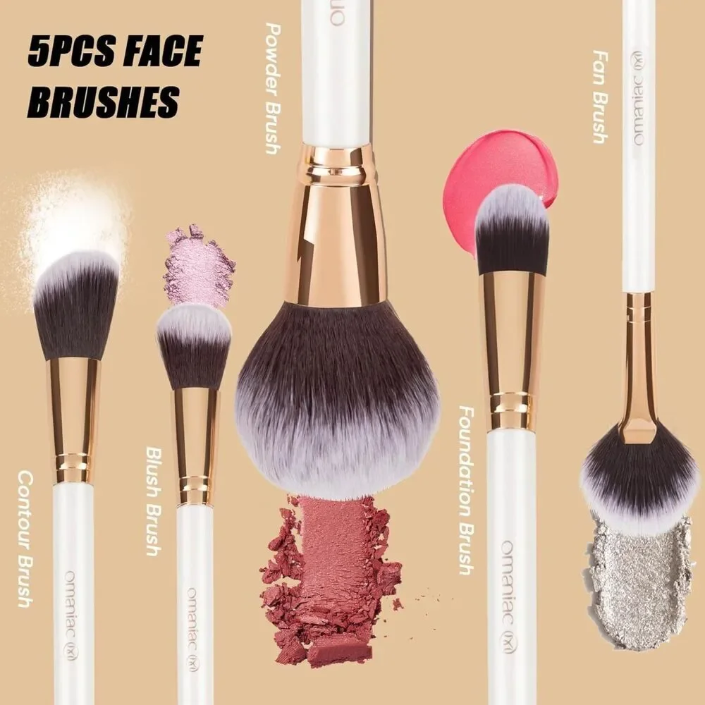 12 Rose Gold And White Pearlescent Wood Handle Makeup Brushes Set With Case